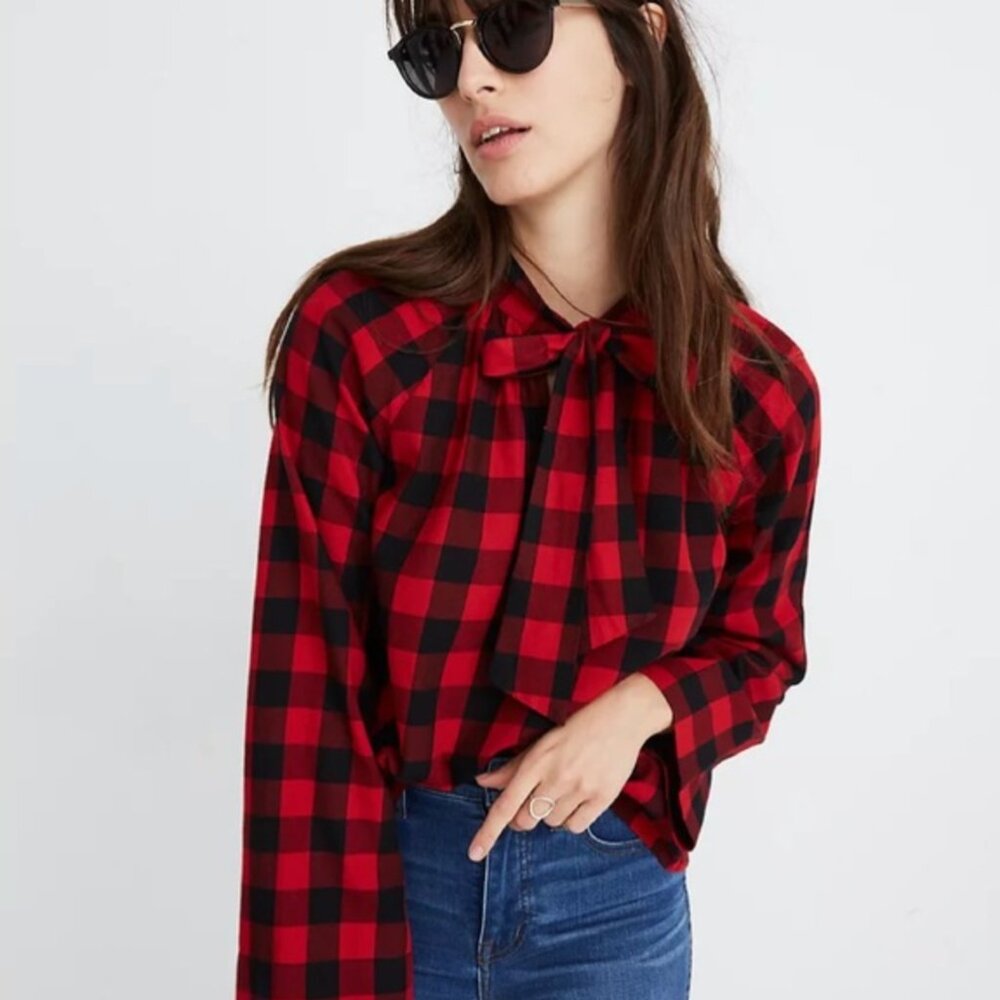 Madewell Women's Red and Black Plaid Top